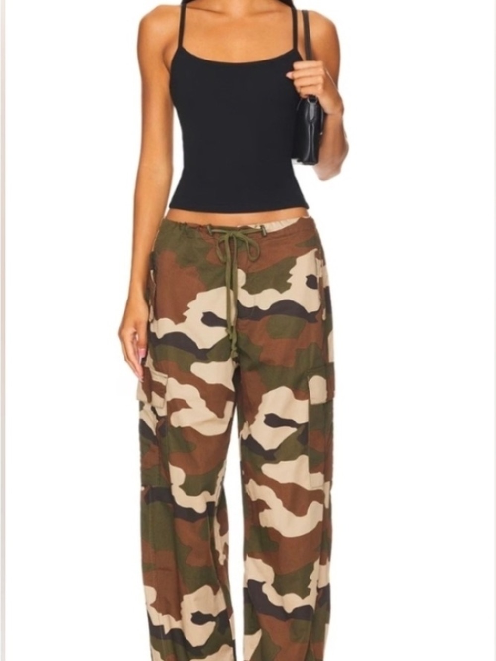 Good American Olive & Brown Camo Wide-Leg Cargo Pants